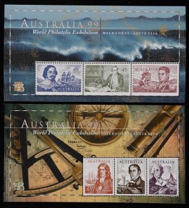 AUSTRALIA 1999 A99 Navigators M/sheet, imperf & Ship sheetlet MNH** SG 1727(var)