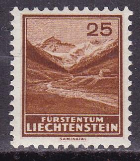 Liechtenstein 1935 25rp brown View Simina Valley  VF/NH/(**)
