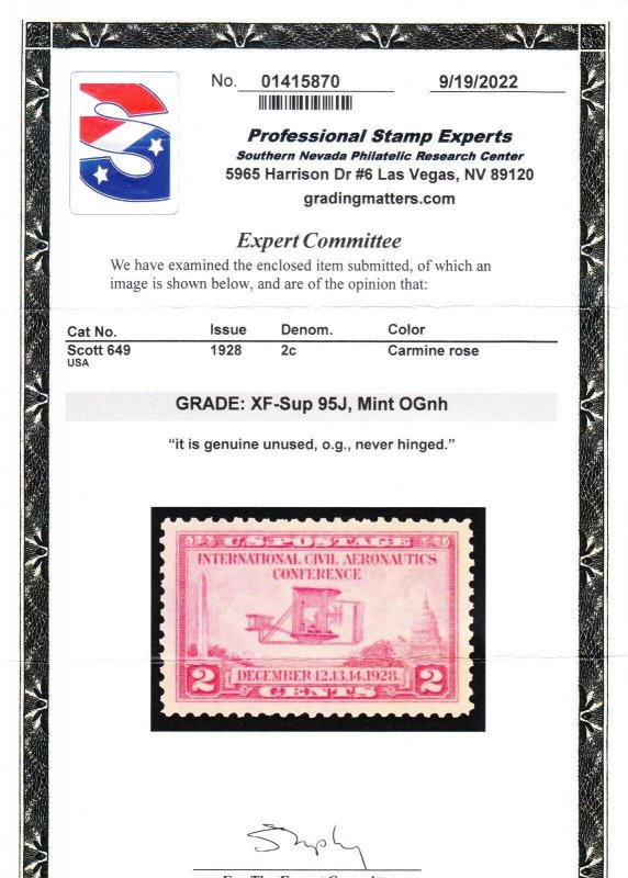 MOstamps - US #649 Mint OG NH Grade 95J with PSE Cert - Lot # MO-3821 SMQ $70 