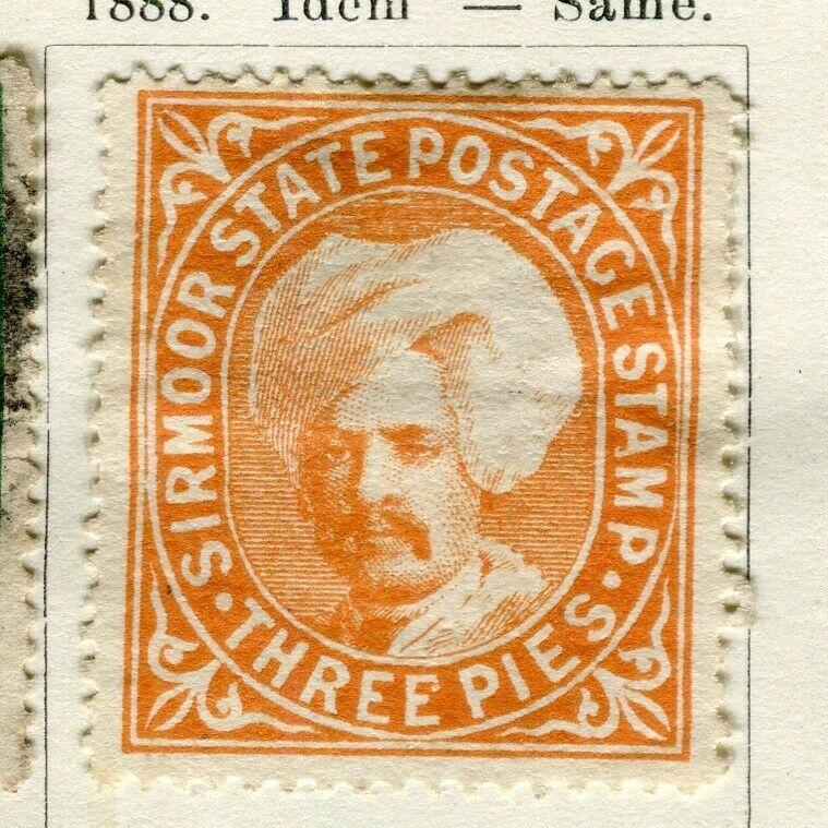 INDIA; SIRMOOR 1885-88 early classic local issue fine used 3p. value