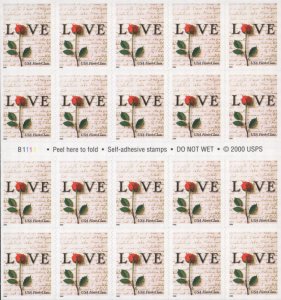 2001 34c Rose & Love Letter, SA, Booklet of 20 Scott 3496 Mint F/VF NH