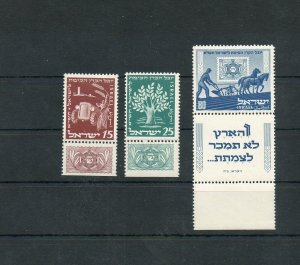 Israel Scott #48-50 1951 JNF (KKL) Tab Set #2 MNH!!