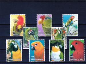 Niger 1998  Sc#1011  Parrots-Birds Set of 9 values perforated MNH