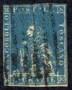 Italy Tuscany Sc# 7 Used 1851-1852 6cr slate blue Lion