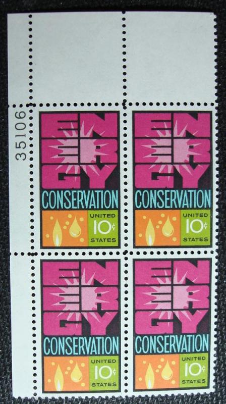 US #1547 MNH Plate Block of 4, Energy, SCV $.85 L10