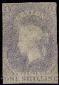 CEYLON #11, 1sh violet, unused no gum, 2 ½ margins, scarce stamp, signed,