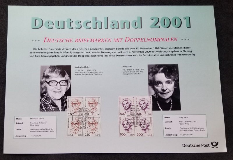 Germany Sights 2001 Cathedral Castle Nelly Sachs Marieluise Fleißer (FDC) *card