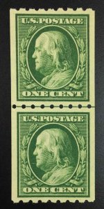 MOMEN: US STAMPS #390 LINE PAIR MINT OG NH XF LOT #74447*