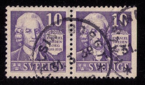 Sweden Sc 266/266a Used Emanuel Swedenborg (Facit #259cb) Vert. Pair (1938) VF