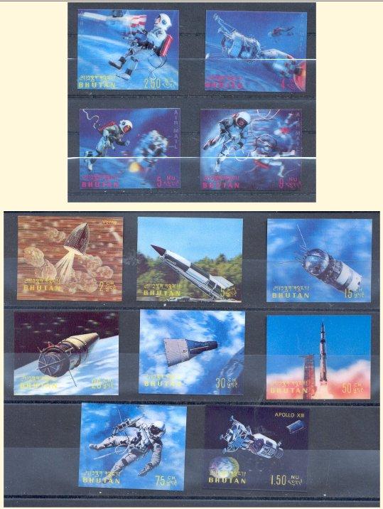 BHUTAN, SPACE TOPIC LOT 12 STAMPS - all 3D!!!