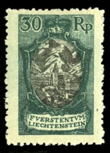 Liechtenstein #64 Cat$85, 1921 30rp deep green and black, hinged, pencil nota...