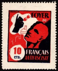 1937 Spain Civil War Propaganda Stamp 10 Centimos Home French Anti Fascists