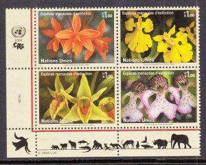 UN Geneva 439a Orchids Inscription Plate Block MNH VF