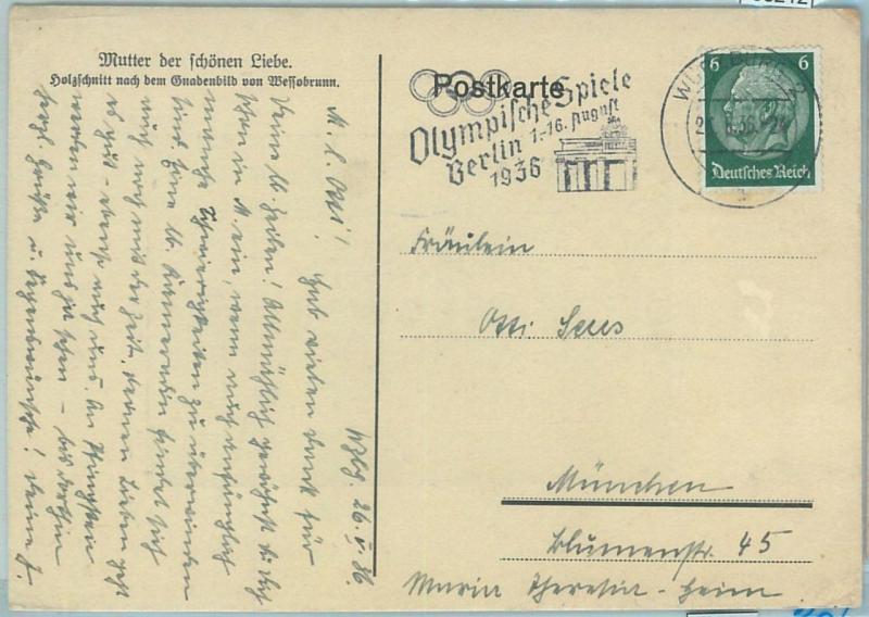 68212 - GERMANY - POSTAL HISTORY - CARD - 26.5.1936 Olympic postmark: Wuttenburg