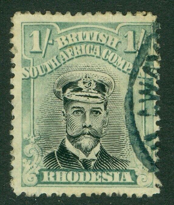 SG 272 Rhodesia 1/- black & pale blue-green. Very fine used CAT £20