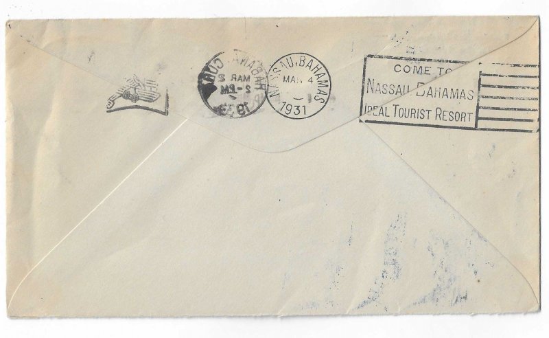 Cuba 1931 First Flight to the Bahamas 10c franking with cachet & receiver