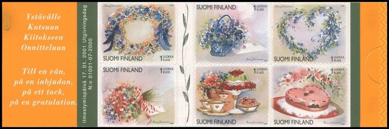 Finland 2001 Sc 1149a-f Booklet Pane Flower Pastry Wreath Tea Valentine CV $18