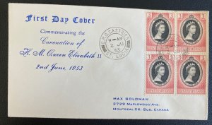 1953 Castries St Lucia First Day Cover Queen Elizabeth II coronation Stamp Block