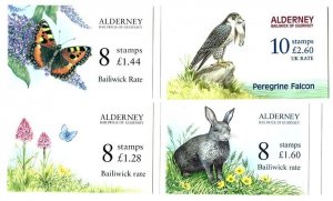 Alderney Booklets: Birds - Falcon £2.60, Hare £1.60, Butterflies £1.44 & £1.28