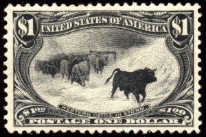 US 292 $1 Trans-Mississippi 1898 Cattle in Storm PSAG grade 80 unused OG hinged