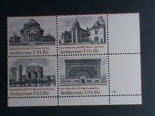 ​UNITED STATES -1980 SC#1941a AMERICAN ARCHITECTURE -MNH BLOCK OF 4 VERY FINE