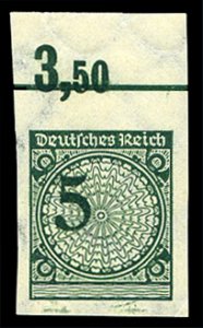 Germany #324a (Mi. 339U) Cat€130, 1923 5pf dark green, imperf. top margin s...