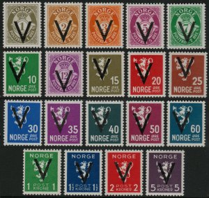 ✔️ NORWAY 1941 - WWII VICTORY OVERPRINTS NO WM - SC.220/238 ** MNH 100$ [CRD1]