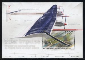 Burundi 1290 MNH Intercontinental Solar Aircraft Souvenir Sheet from 2012