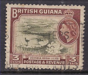 British Guiana 1954 - 63 QE2 3 ct Water Lilies Used SG 333 ( L485 )