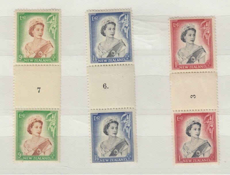 New Zealand QEII 1956 Vertical Gutter Pairs x 3 MNH J8509