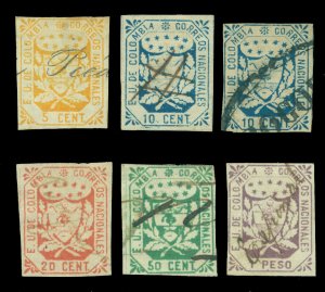 COLOMBIA 1864  Coat of Arms - complete set -  Scott # 29-34 used VF