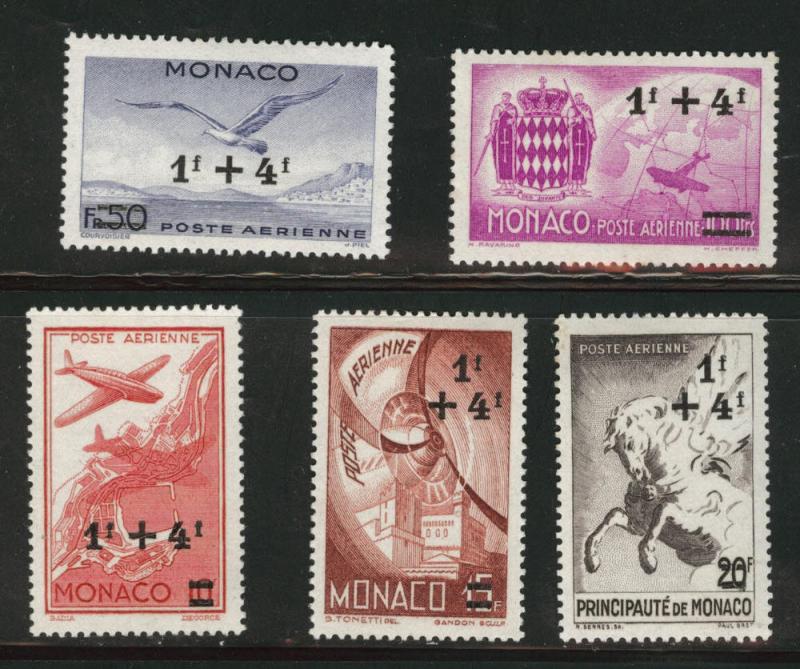 MONACO Scott CB1-5 MH* 1945 semi-postal airmail set