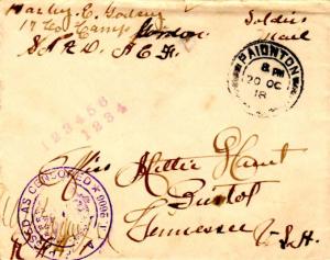 United States A.E.F. World War I Soldier's Free Mail 1918 Paignton, Torquay T...