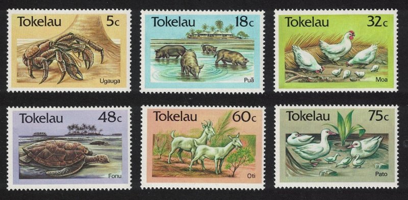 Tokelau Crab Chicken Goats Ducks Birds Turtle Livestock 6v 1986 MNH