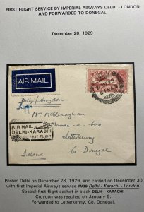 1929 Delhi India First Flight Airmail Cover FFC To Donegal Ireland Via Croydon