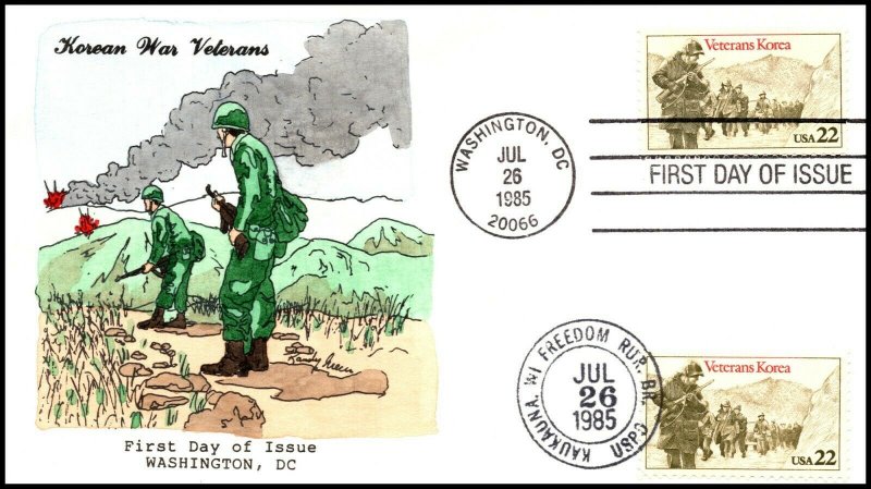 Scott 2152 22 Cents Veterans Korea Van Natta Hand Painted FDC