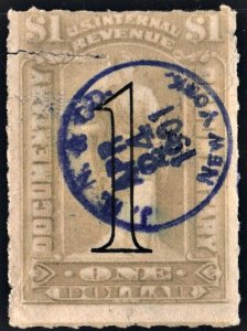 R184 $1.00 Revenue: Documentary (1900) Circular Date Stamped/Cut Cancelled