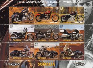 Somalia 2003 MNH Harley Davidson Motorcycles 100th Anniv 9v M/S Motoring Stamps