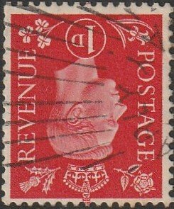 Great Britain SG#463wi 1d Scarlet KGVI head USED-F-H. wmk inverted