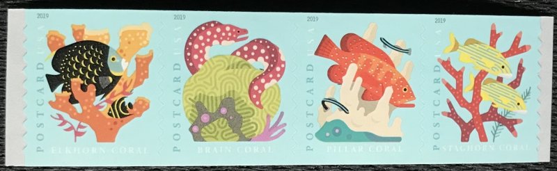 US MNH #5369/70/67/68 (5370a) Coil Strip of 4 Coral Reefs (.35) SCV $2.80