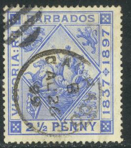 BARBADOS 1897 QV 2 1/2d Ultramarine JUBILEE ISSUE  Sc 84 VFU