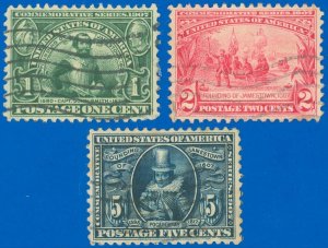 US SCOTT #328-330 Jamestown Expo Set/3, Used-VF, 3 Wavy Cancels, SCV $38.50 (SK)