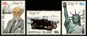 NORFOLK ISLAND Sc#382-384 1986 AMERIPEX Complete Set OG Mint NH