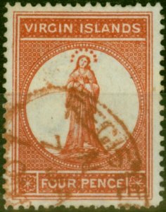 Virgin Islands 1887 4d Chestnut SG35 Fine Used Cancelled on Arrival in London