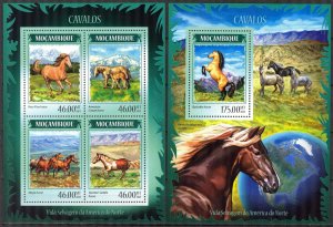 Mozambique 2014 Horses Sheet + S/S MNH