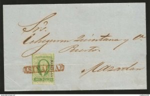 J) 1856 MEXICO, RED CANCELLATION, HIDALGO'S HEAD, DOS REALES ESMERALD PLATE II, 