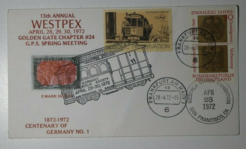 WESTPEX GPS Centenary Germany stamp 1972 combo 5m invert Cachet Cover Expo