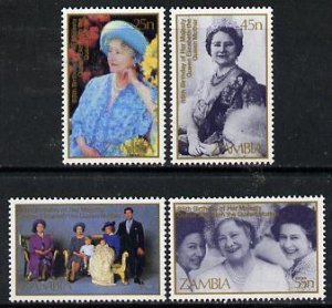 ZAMBIA - 1985 - Q. Elizabeth, Queen Mother - Perf 4v Set - Mint Never Hinged