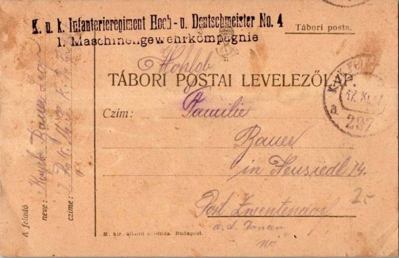 Austria Soldier's Free Mail 1917 K. und K. Feldpostamt 297 Feldpostcard to Zw...