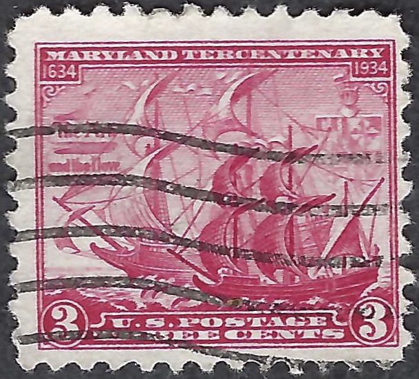 United States #736 2¢ Maryland Tercentenary (1934).  Fine centering. Used.